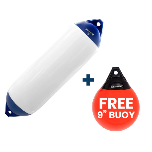 Sidewind F-Series Fenders White with Blue Tops + FREE 9-inch Buoy